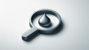 Technical magnifying glass and water drop icon representing professional water damage restoration and forensic moisture entry point audits in Salt Lake City, Draper, and Park City, Utah.