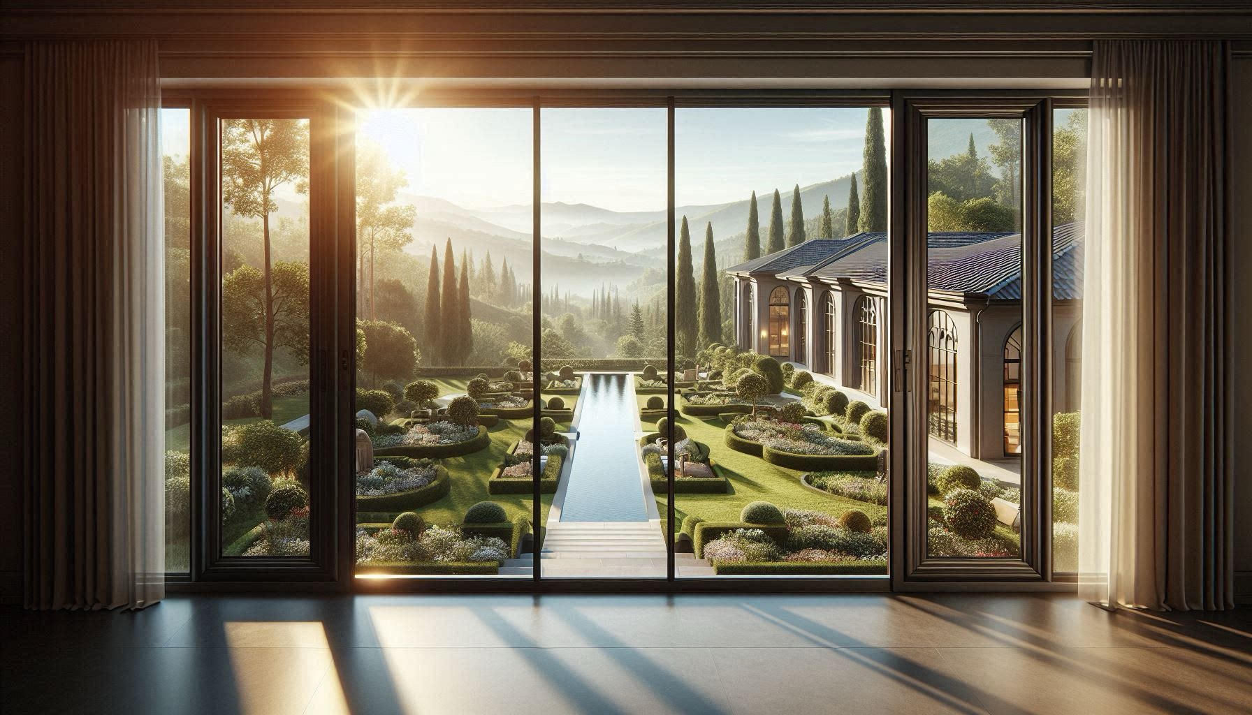 Luxury Pella black fiberglass window installed in a high-end Holladay, UT home.