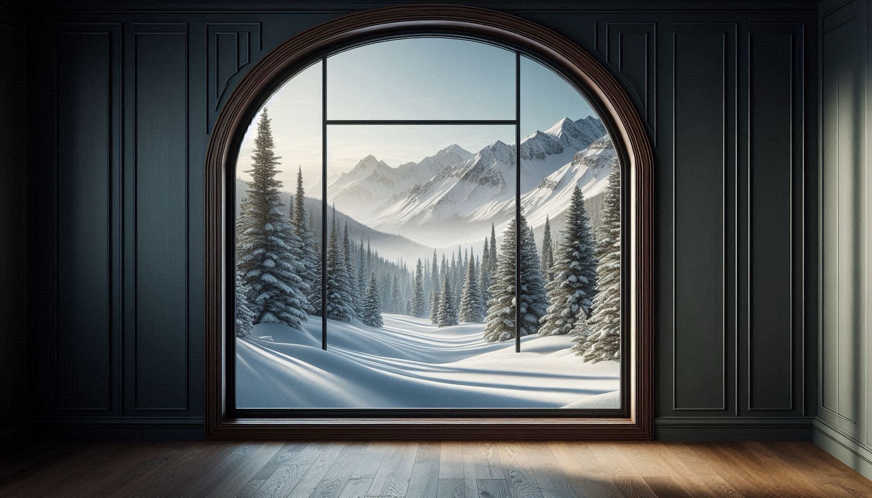 Custom arched picture window in a high-end Park City, UT alpine home.