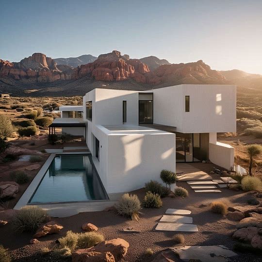 Desert modernism stucco and thermal shielding in Santa Clara, UT 84765.