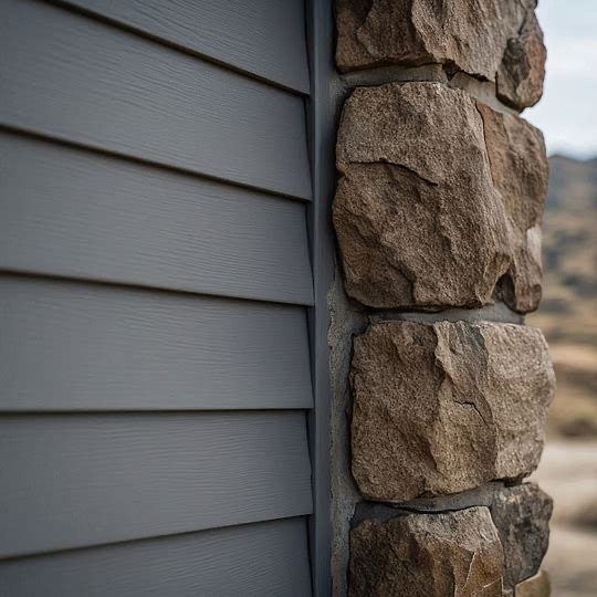 Surgical James Hardie siding and stone masonry integration in Mapleton, UT 84664.