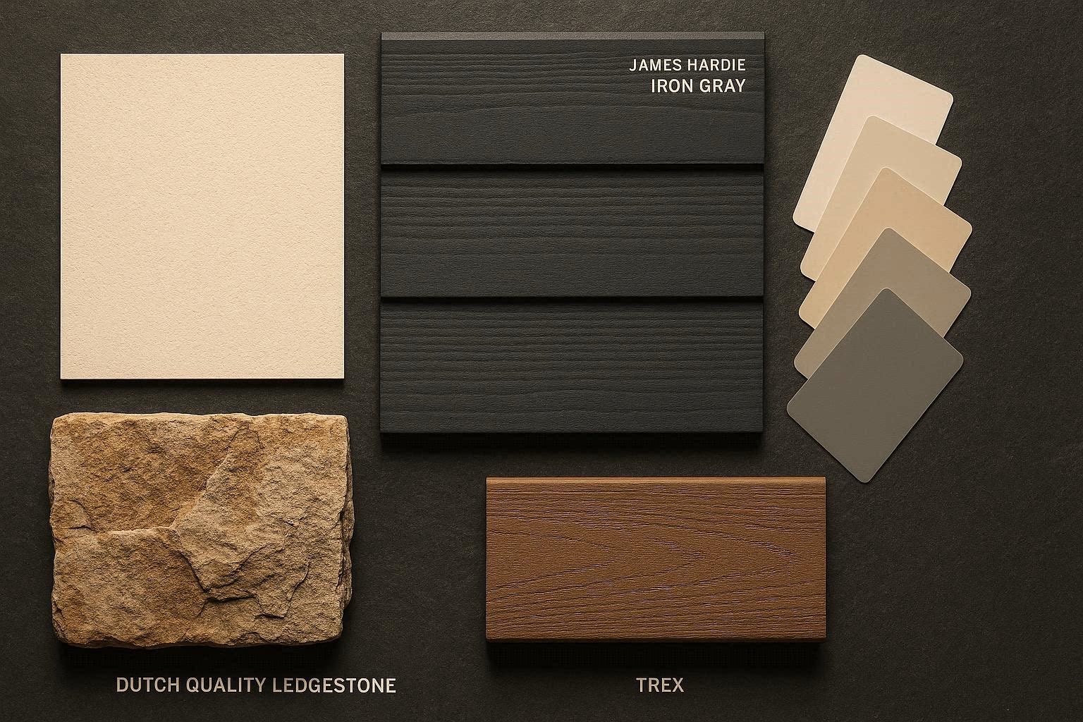 Utah home exterior — stucco, Hardie siding, stone veneer, Trex deck