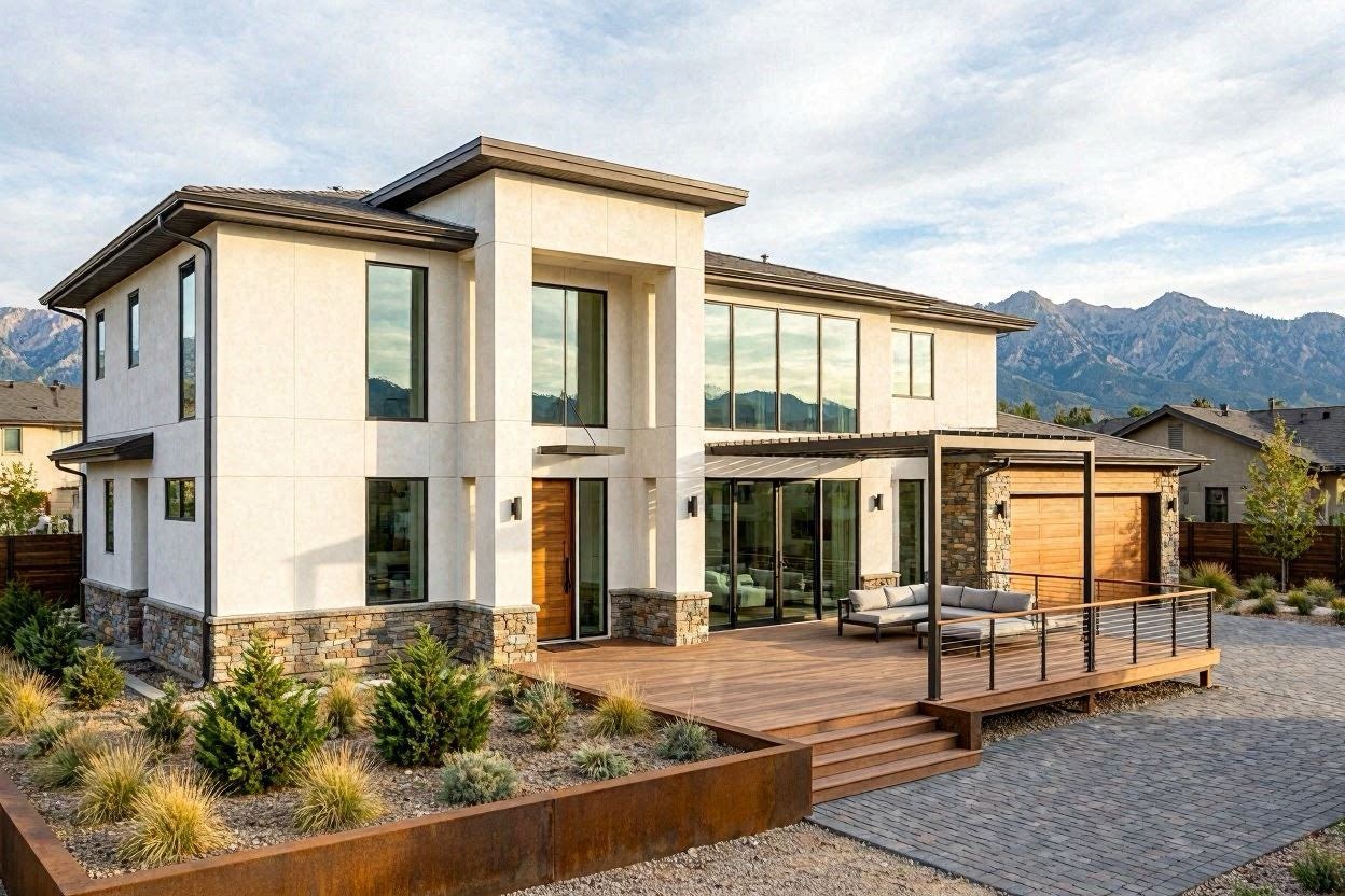 Modern luxury home exterior Draper Utah SunCrest — Christensen Stucco and Exteriors